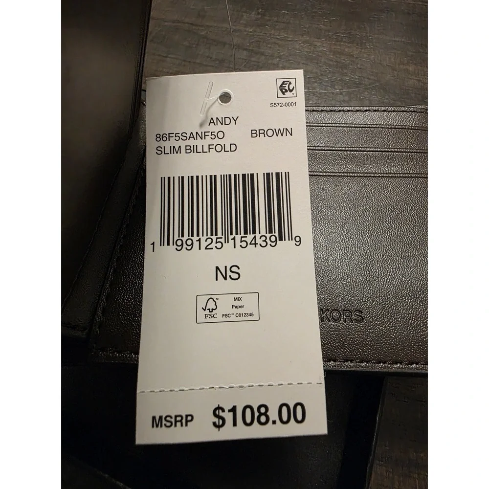 Michael Kors Andy Slim Billfold Brown Logo Wallet 86F5SANF50 Mens Bifold